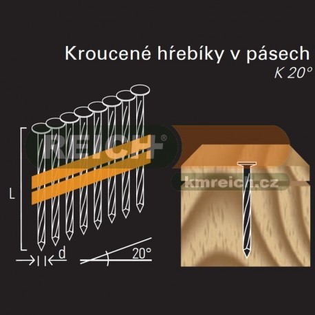 Kroucený hřebík REICH by Holz-Her plast 20° (3,1/3,5 x 45 BK)