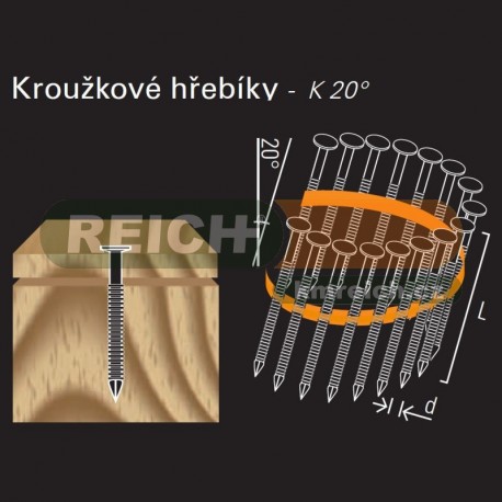Konvexní hřebík ve svitku REICH by Holz-Her plast 20° (2,0/2,2 x 35 BK)