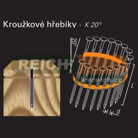 Konvexní hřebík ve svitku REICH by Holz-Her plast 20° (2,0/2,2 x 35 BK)