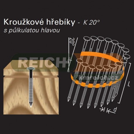 Konvexní hřebík ve svitku REICH by Holz-Her plast 20° (2,2/2,5 x 50 H A2) s půlkulatou hlavou